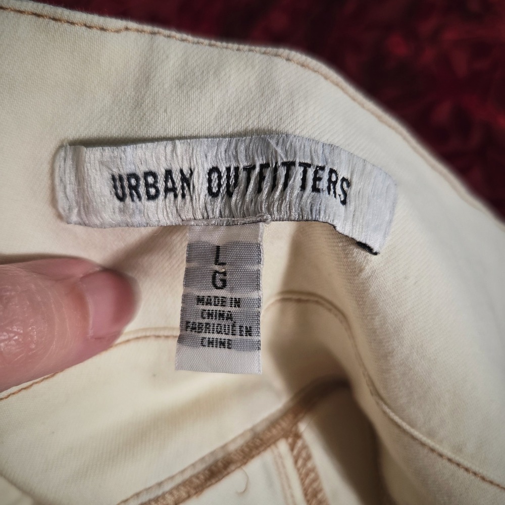 Urban Outfitters Cream Denim Halter Mini Dress Cargo Pocket Bustier Size L - Picture 8 of 8